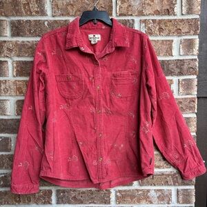 Woolrich red brick Corduroy floral embroidered fall festival Shirt Snap Closure